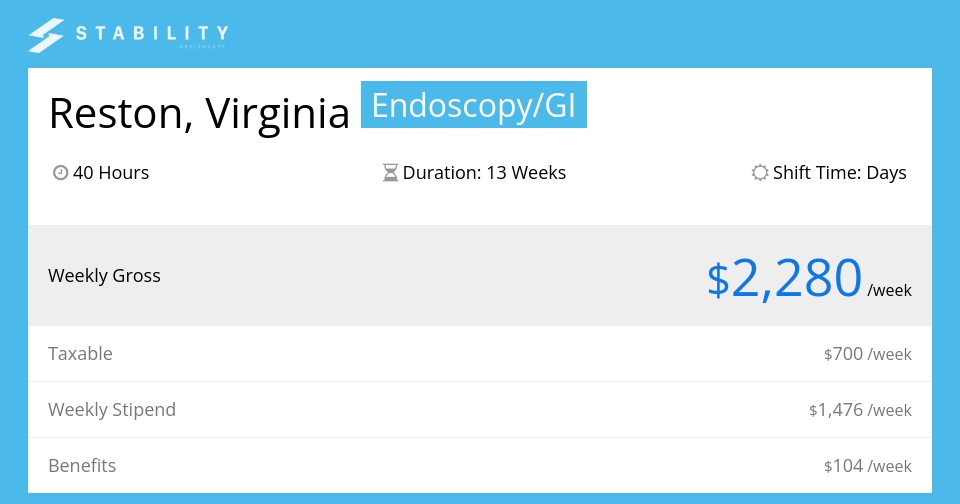 Endoscopy/GI Travel Nurse RN Job in Reston, Virginia2176/wk